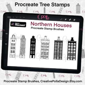 Procreate Stamp Brushes, House stamps in 3 different styles, procreate architecture, Digital Art Stamps