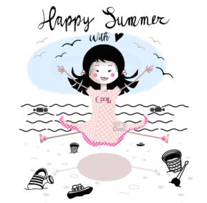 Happy Summer Claretta RosaZafferano Claretta RosaZafferano girl character, illustration cartoon, Clara Fruggeri, Cpolla Design