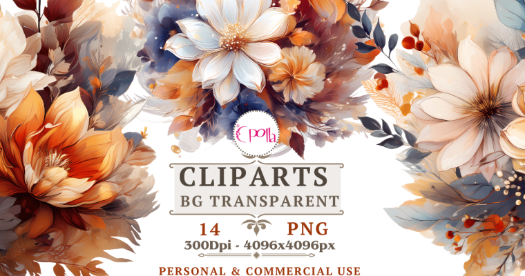Autumn Floral Clipart, Autumn Floral Bouquet Clipart, Digital Download