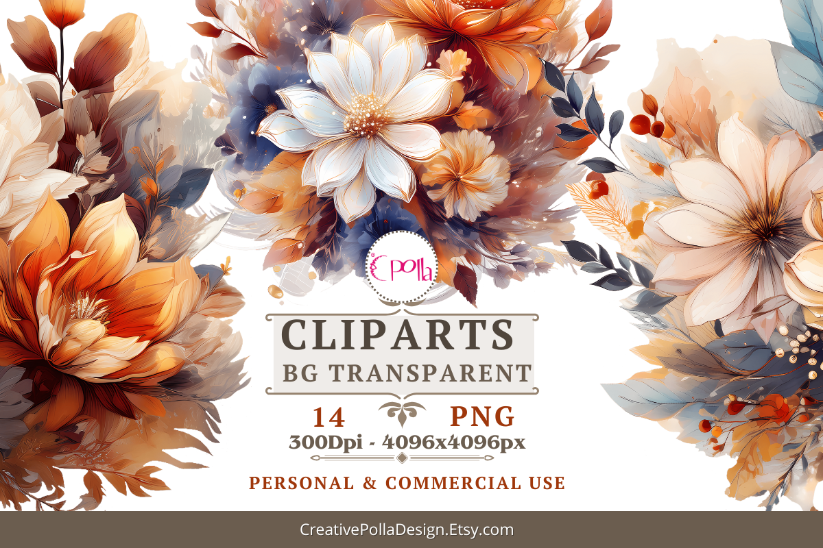 Autumn Floral Clipart, Autumn Floral Bouquet Clipart, Digital Download