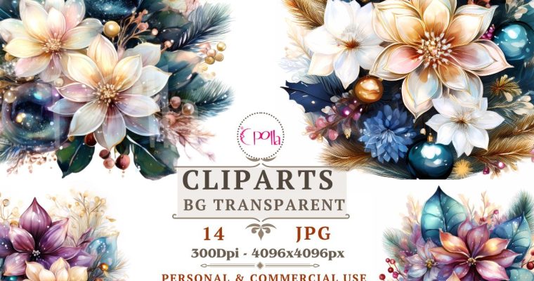 Watercolor Christmas Flowers Clipart,Winter Florals Watercolor Cipart